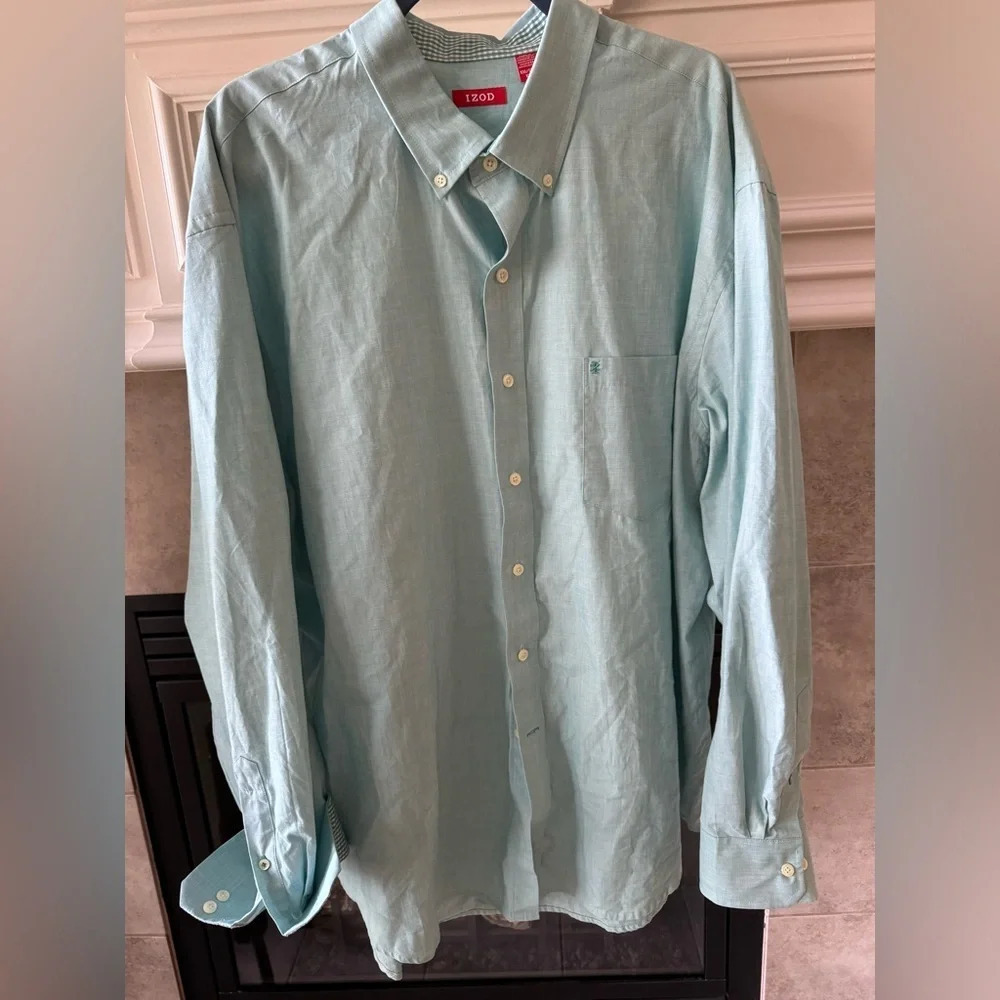 Izod Men's Green/Blue Long Sleeve Pocket Collared Button Down Shirt Size XL